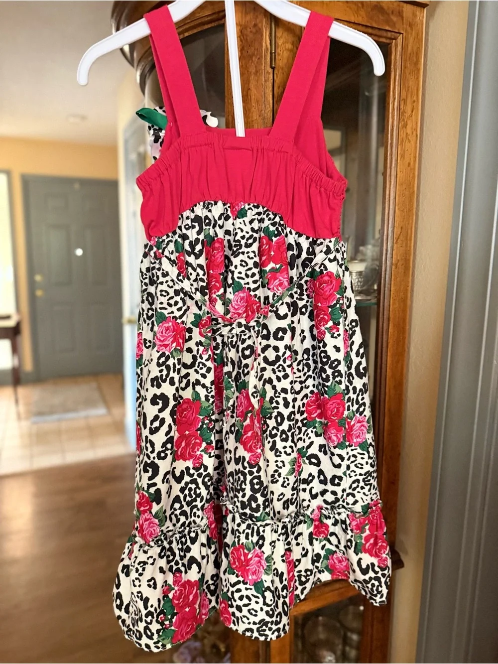 Red Pink Crochet-Top Floral Leopard Girls' Sun Dress